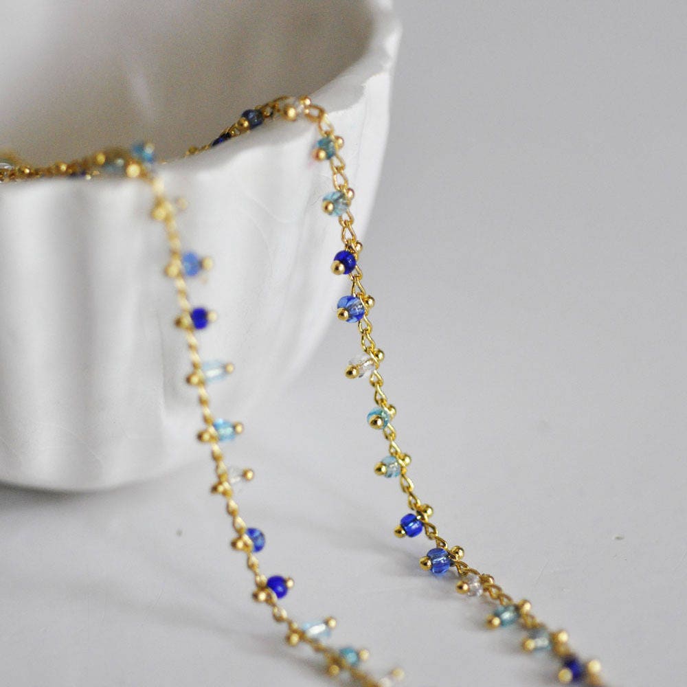 Gingerlily Chaînes G629 chaîne perles bleues 1 mètre 2 mm