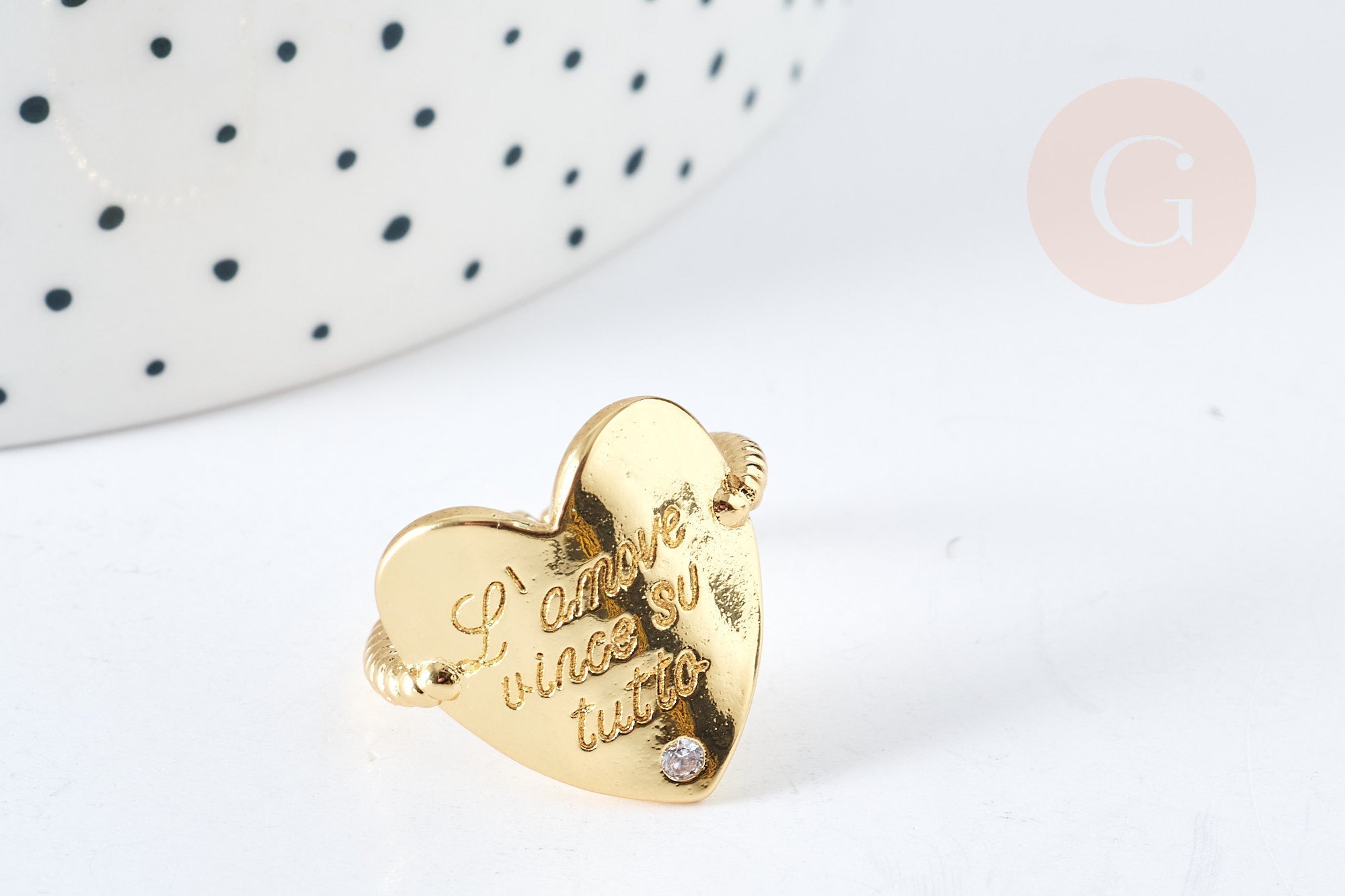 Gingerlily G8443 bague cœur AMORE laiton doré 17,5mm