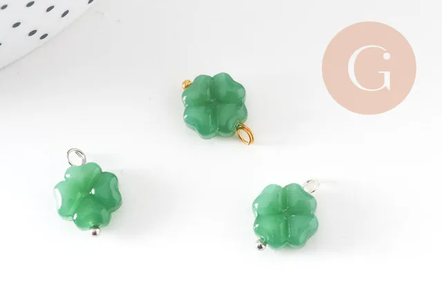 Gingerlily Pendentif trèfle G10824 verre vert 14.5mm miroir doré