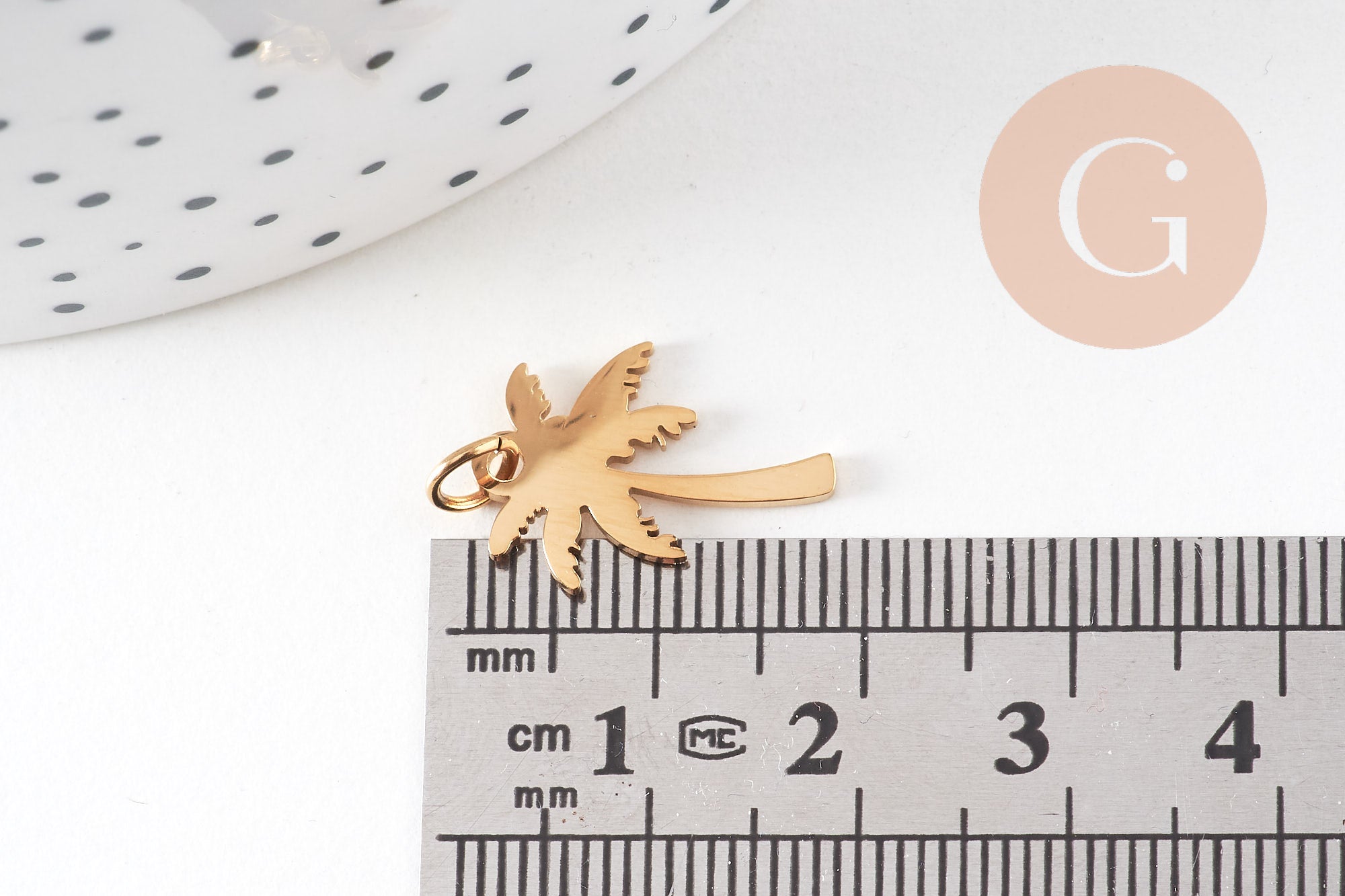 Gingerlily Pendentif palmier acier doré 17mm x1