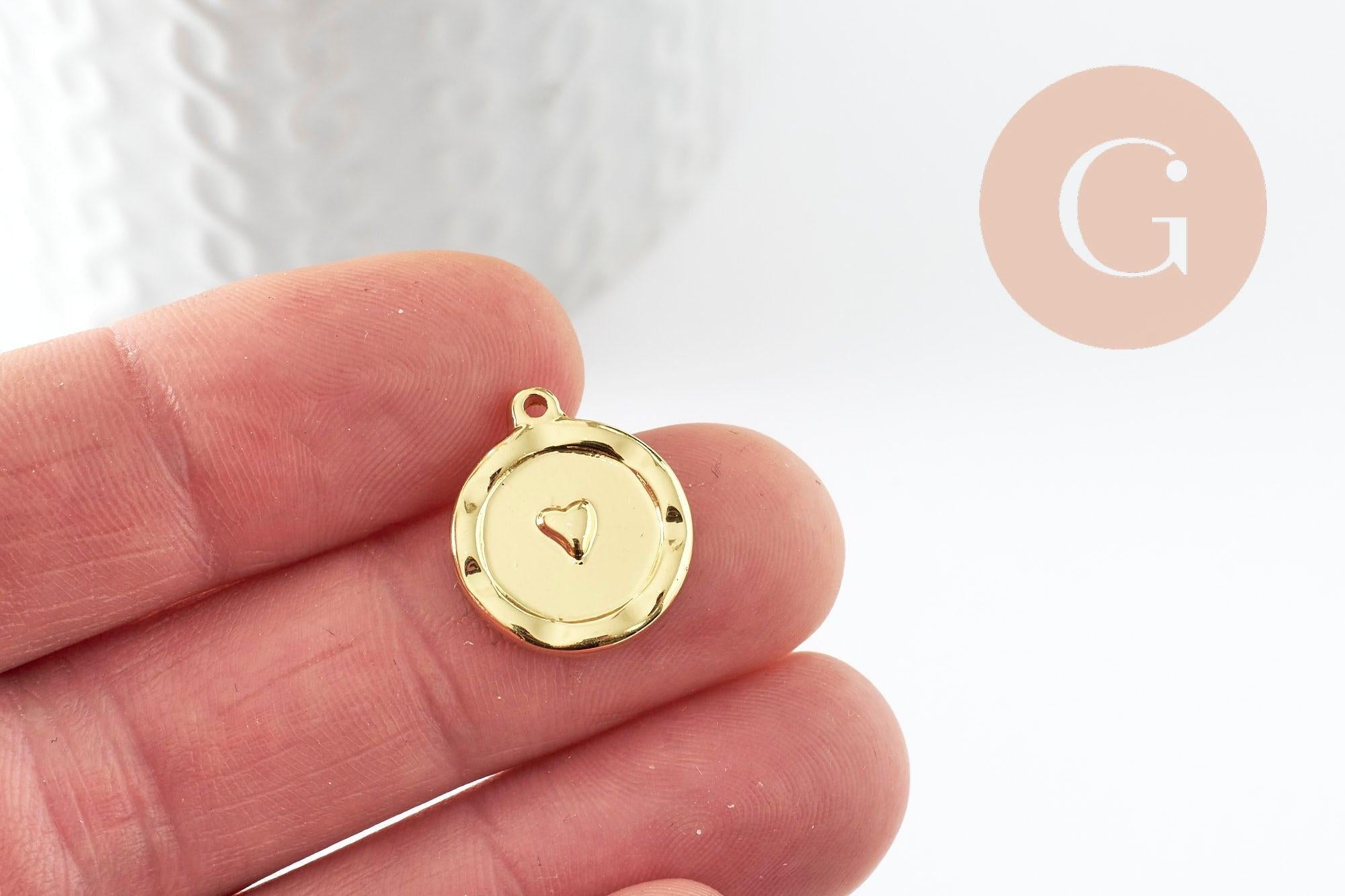 Gingerlily Pendentif médaille cœur acier doré 18 mm x1