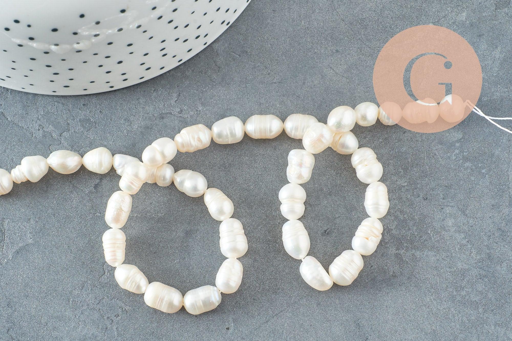Gingerlily Perles eau douce blanches ovales 8,5-12mm fil 35cm