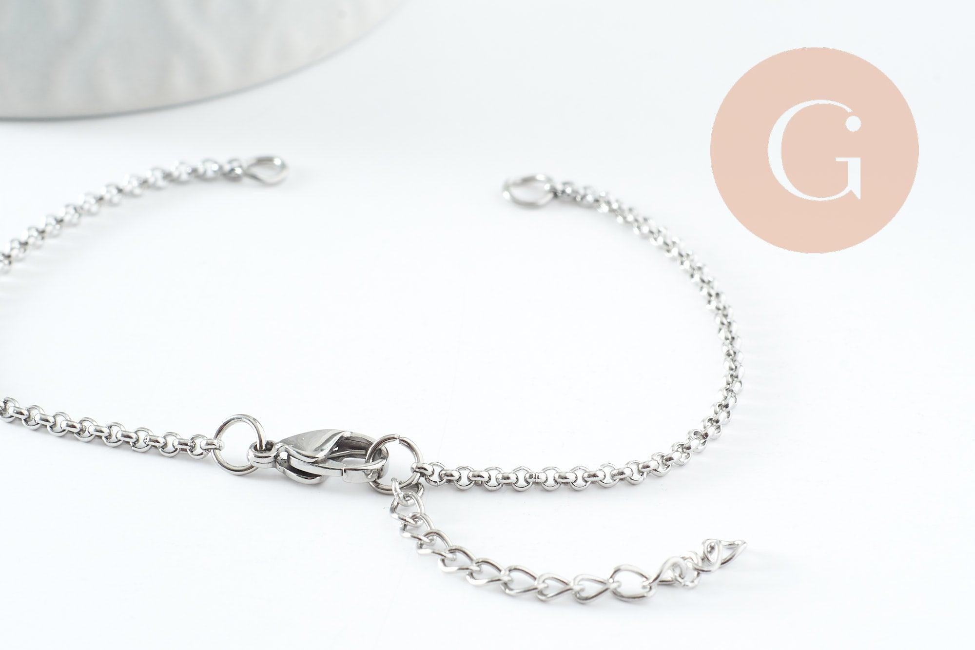 Gingerlily Apprêts Base bracelet rolo acier platine 16,5cm