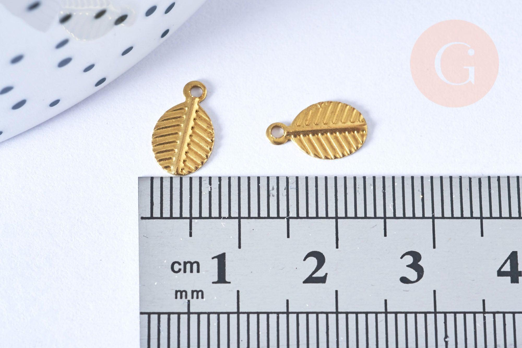 Gingerlily Breloque feuille striée 9,5mm laiton pendentif x5