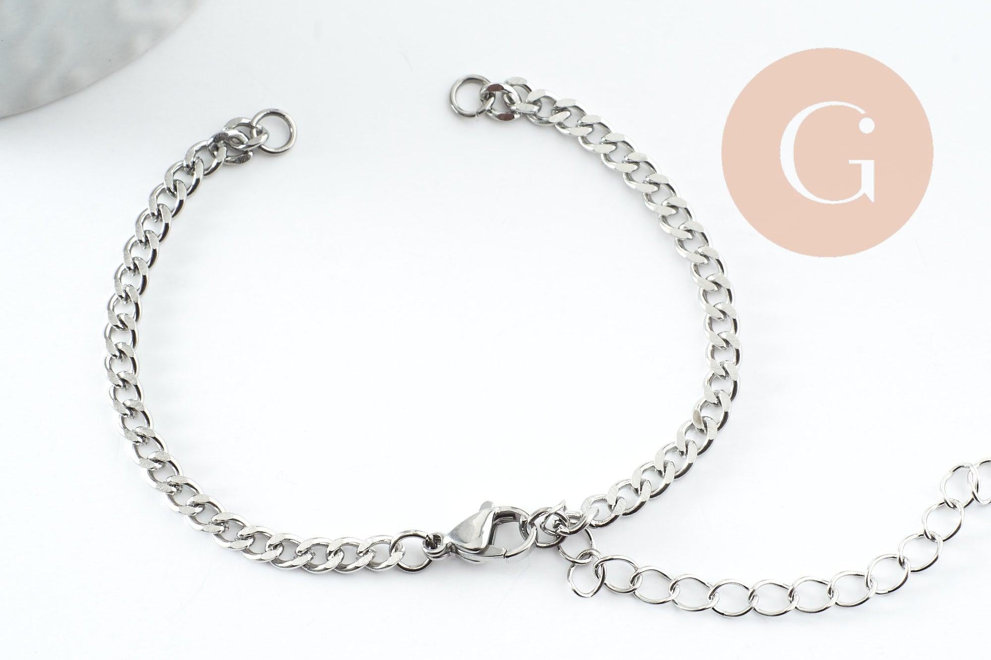 Gingerlily Base bracelet gourmette G9481 acier platine 16,3cm x1