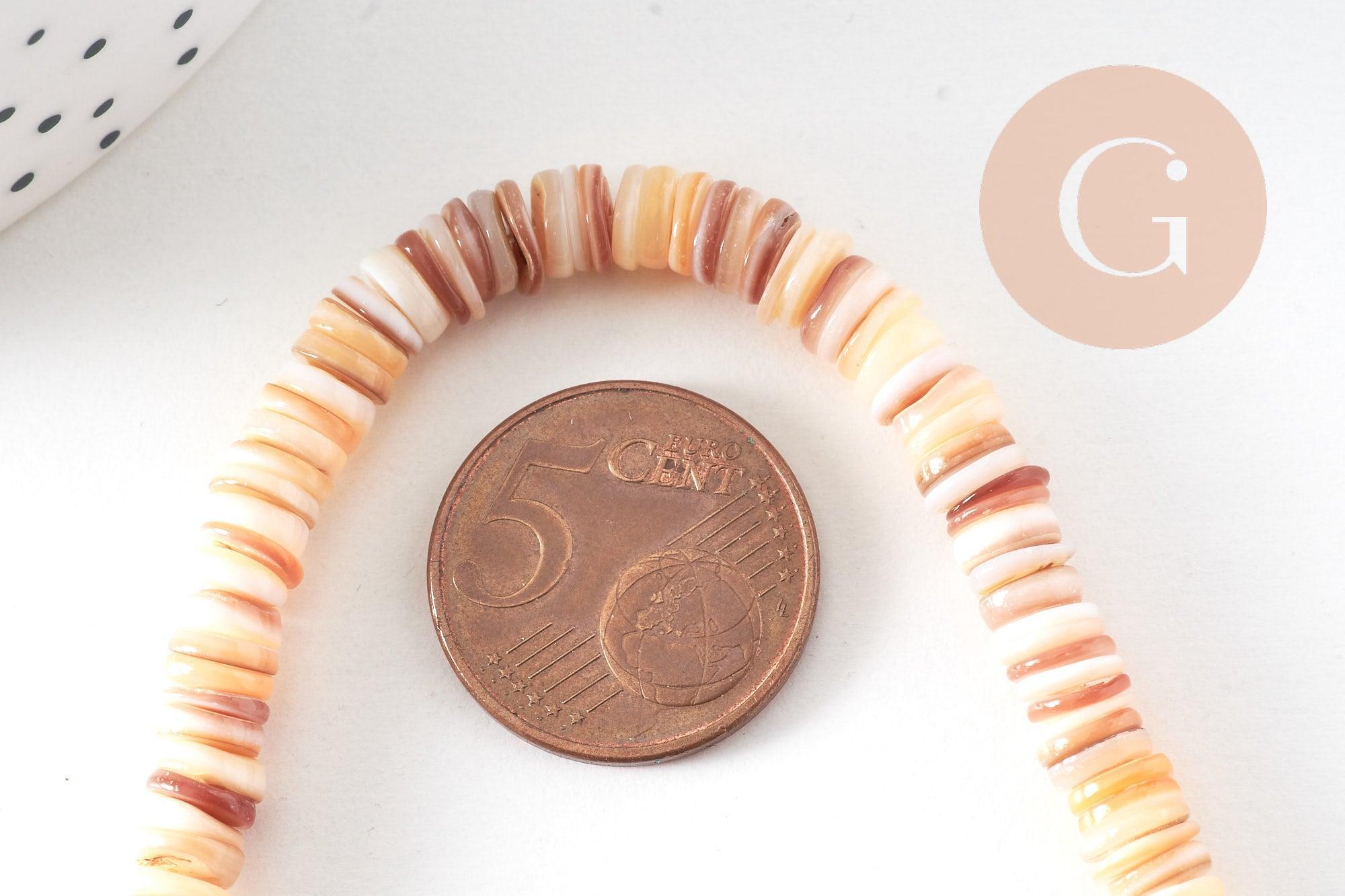 Gingerlily Perles heishi coquillage marron 6mm fil 41cm