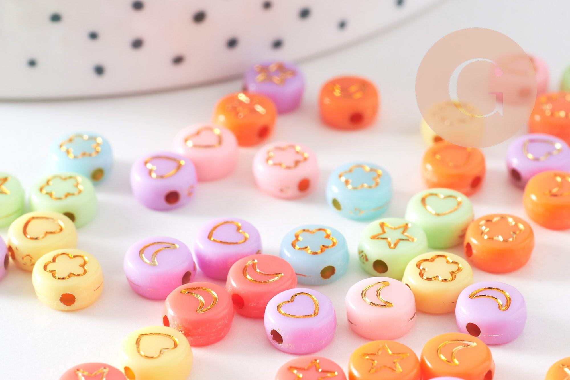 Gingerlily Perles pour bijoux DIY rondes symboles pastel doré 10g