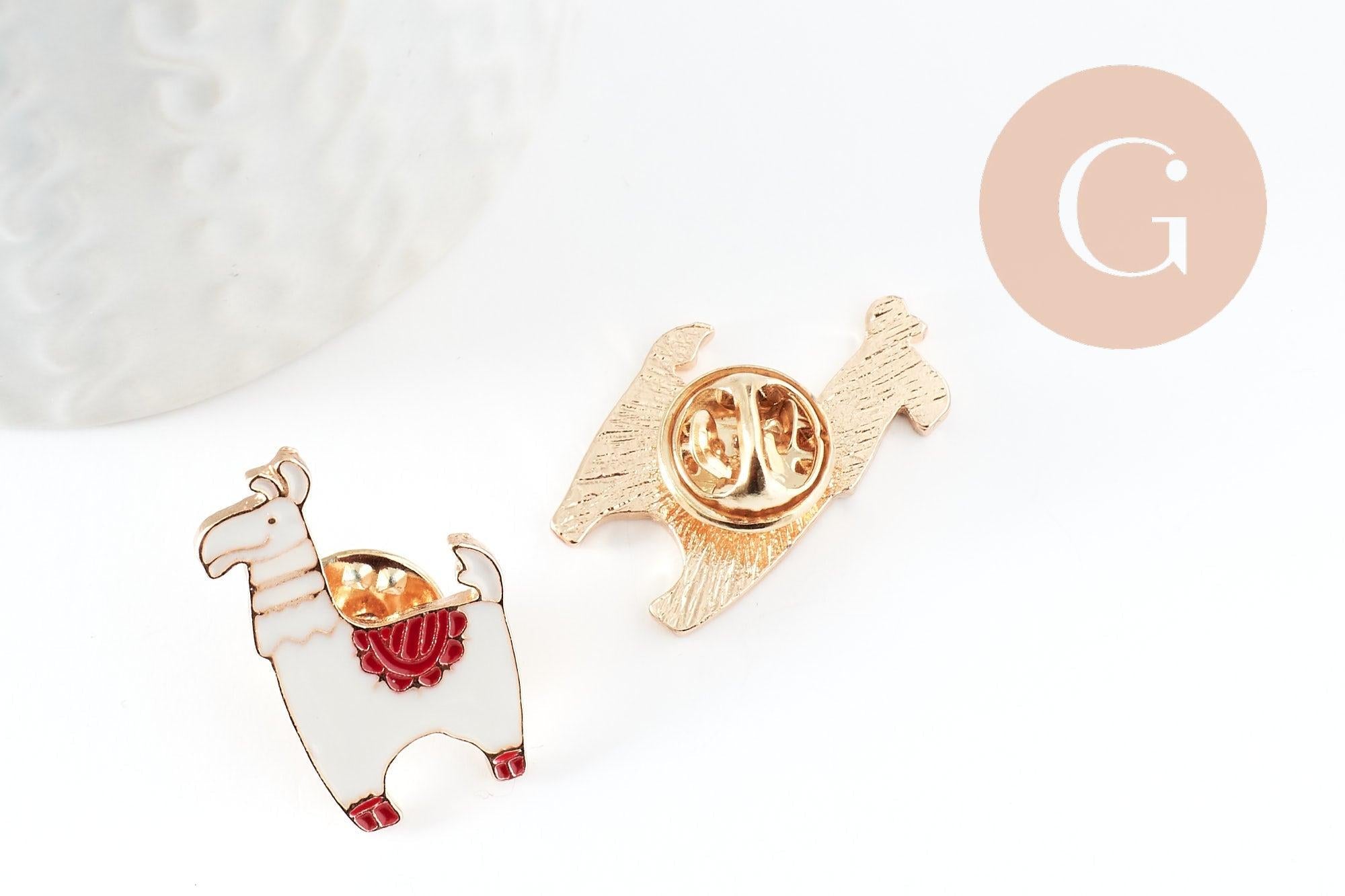 Gingerlily broche pin's lama doré émail 27mm x1