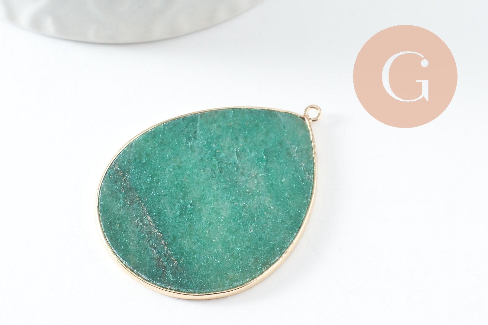 Gingerlily Pendentifs Goutte aventurine verte 44mm laiton doré
