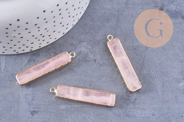 Gingerlily Pendentif rectangle quartz rose 46,5 mm doré x1