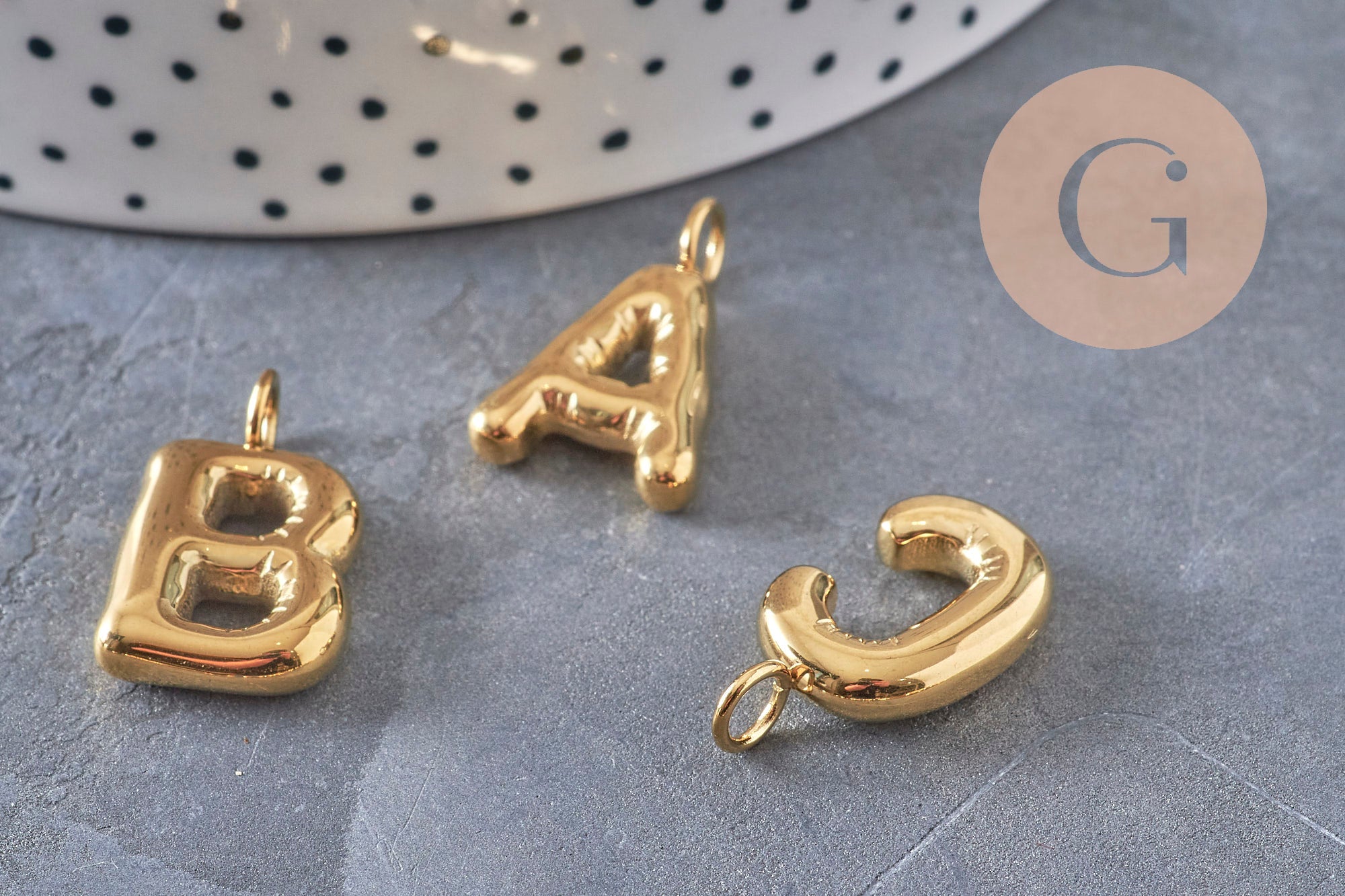 Gingerlily Pendentif lettre ballon G10977 pendentif acier doré 24mm