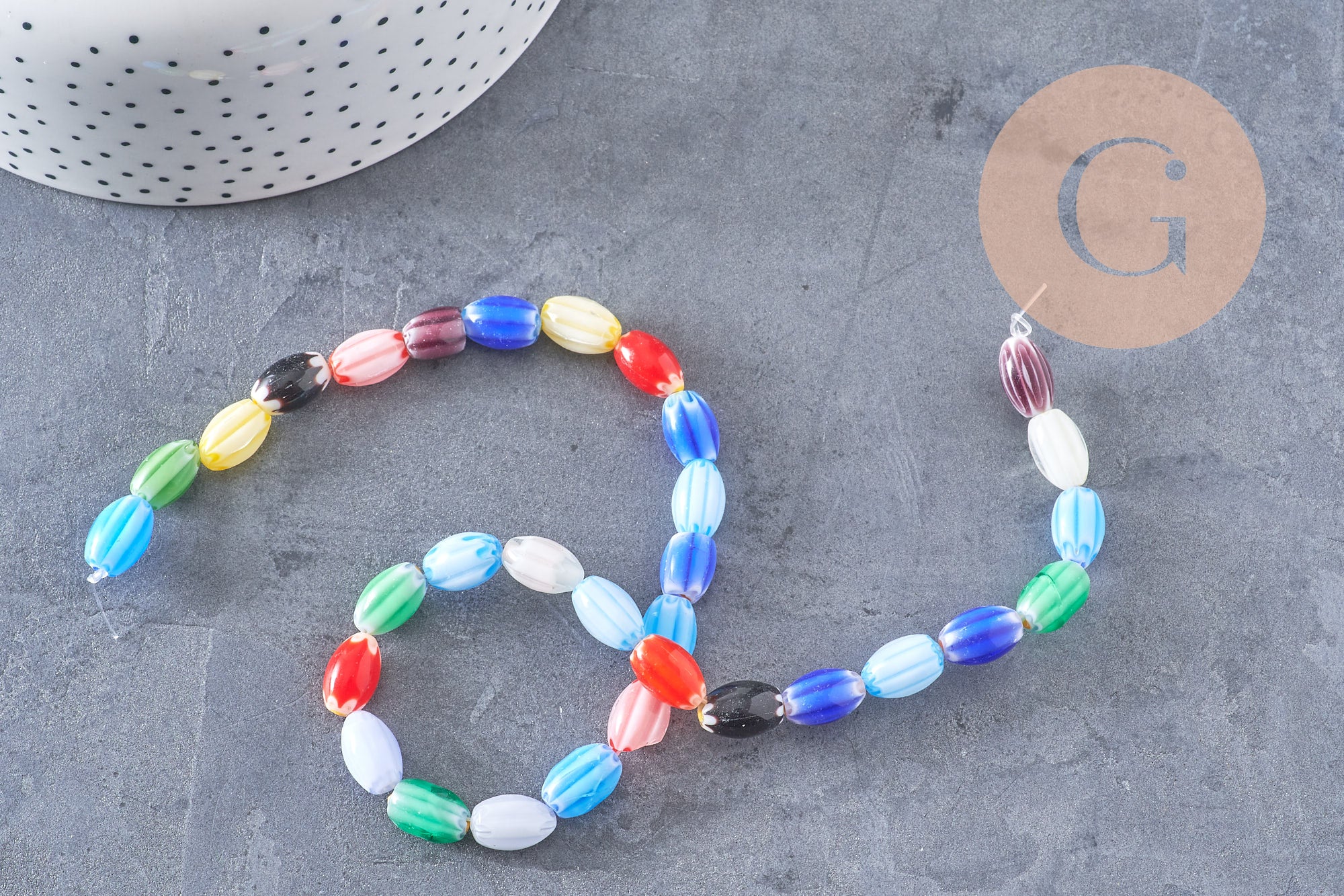 Gingerlily Perles ovales millefiori verre 12mm fil 38cm multicolore