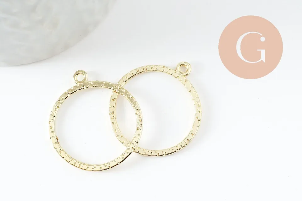 Gingerlily Pendentifs rond martelé doré 30.5mm résine