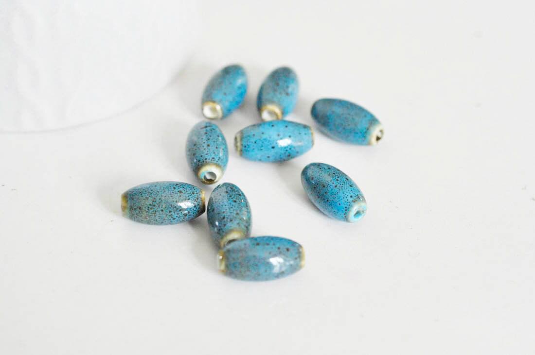 Gingerlily Perles ovales porcelaine bleue émaillée x5 16mm
