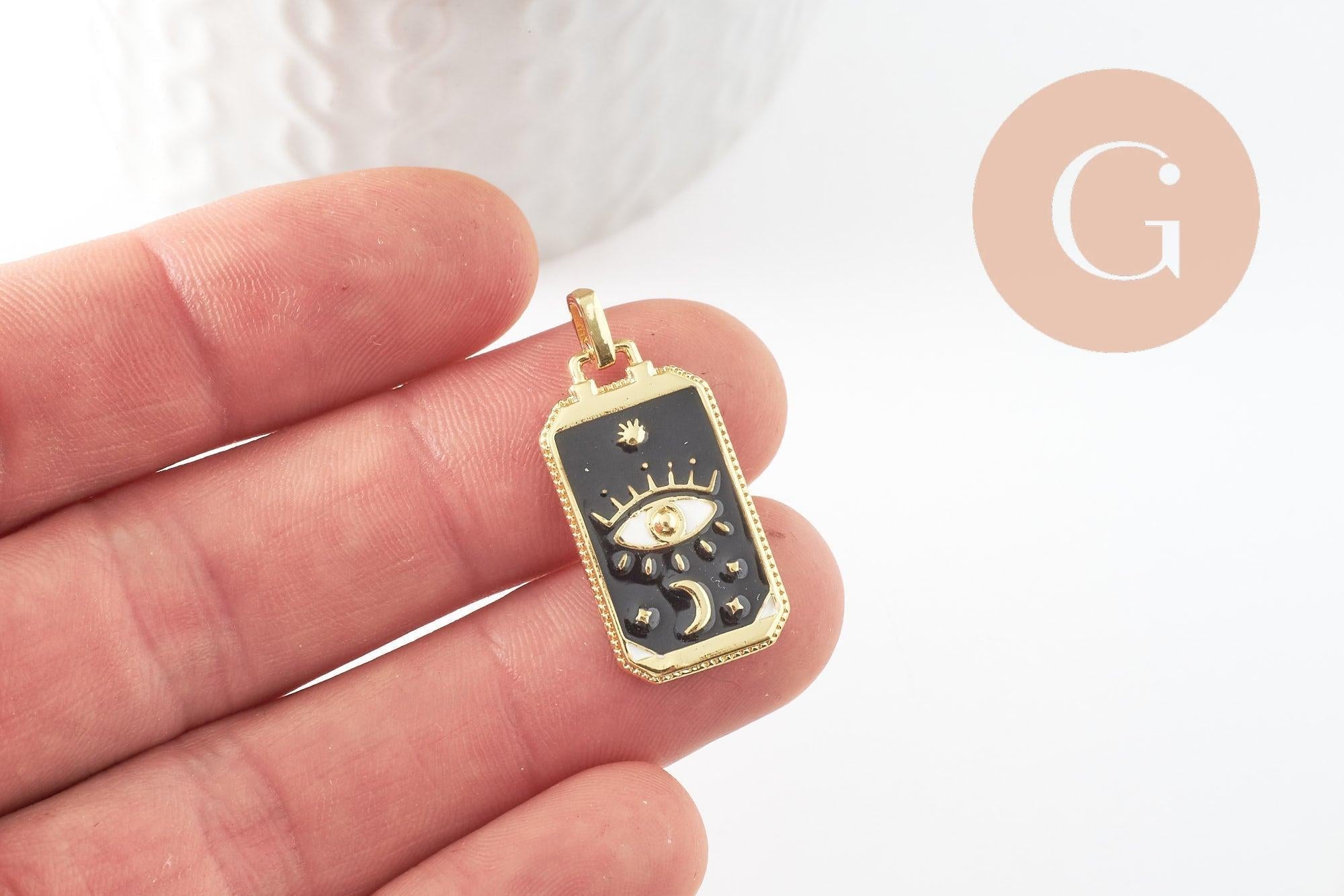 Gingerlily rectangle G10048 pendentif laiton doré noir x1
