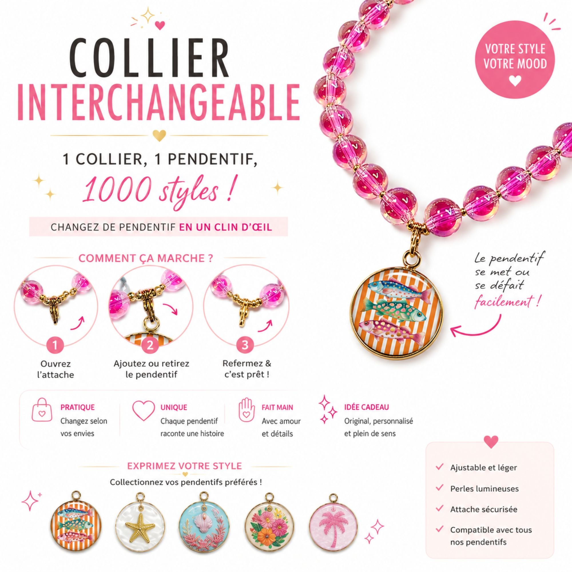 Artshop Mirage collier interchangeable fuchsia 50 cm kit