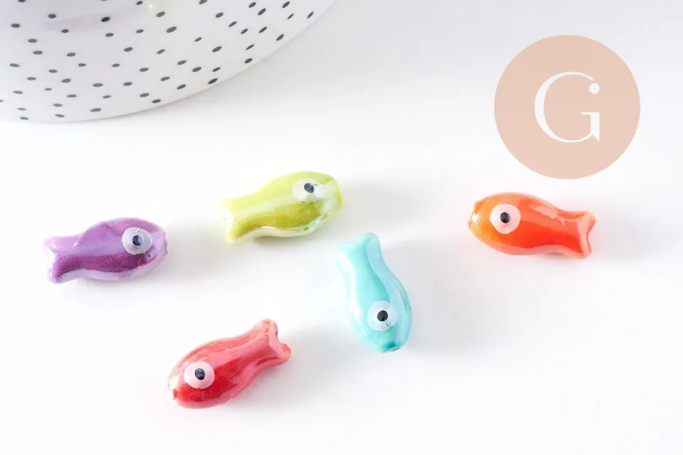 Gingerlily Perles poisson porcelaine 19,5mm multicolore x5