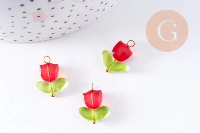 Gingerlily Pendentifs tulipe G10626 breloque verre rouge x5 20mm
