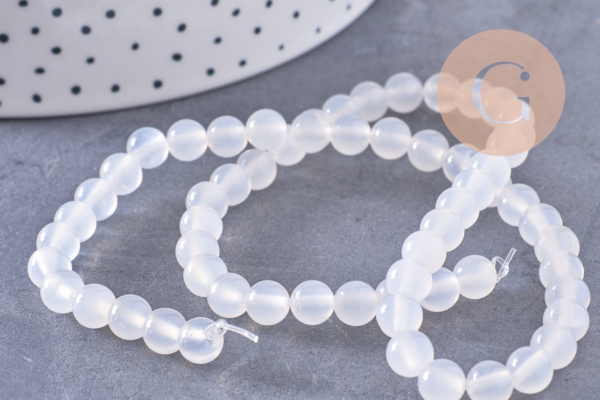 Gingerlily Perle ronde jade blanc naturel 6mm fil 37cm