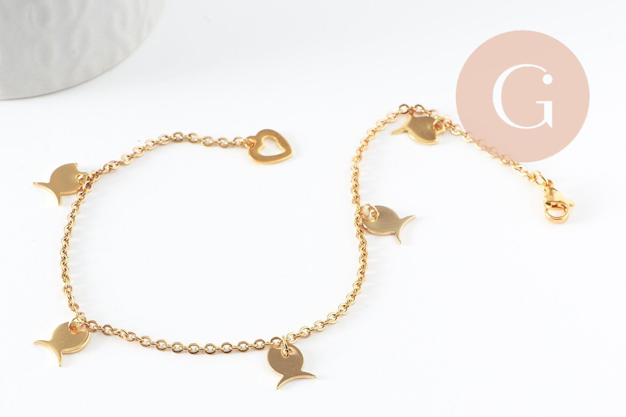 Gingerlily G7110 bracelet cheville acier doré croix coeurs