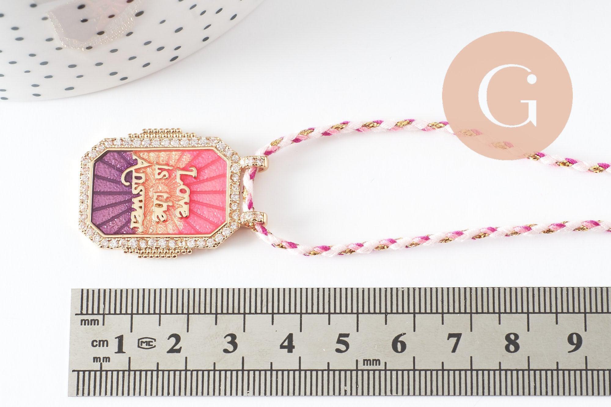 Gingerlily Collier médaille émail LOVE cordon 45cm doré