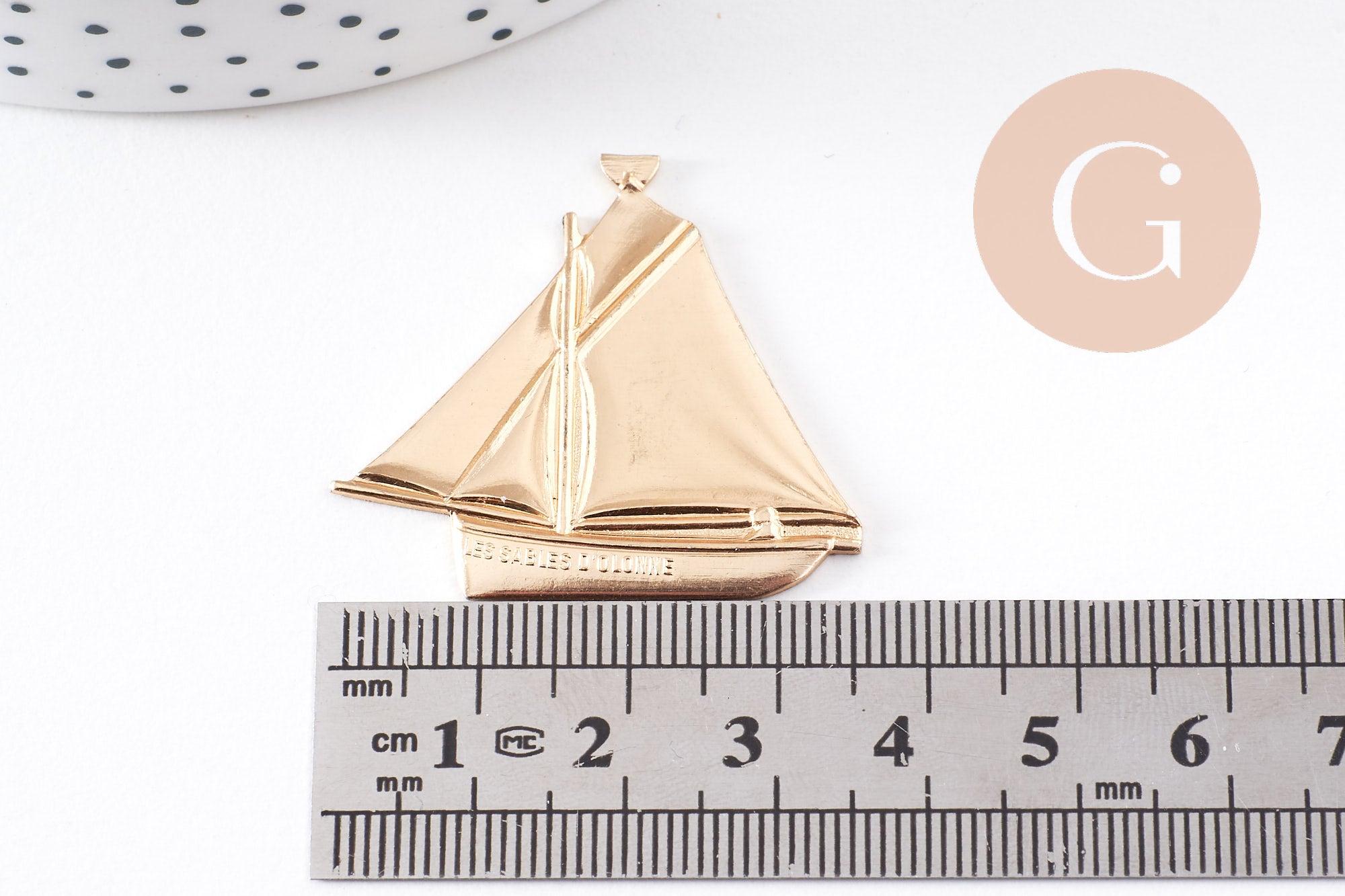 Gingerlily pendentif bateau laiton brut doré 36mm x2