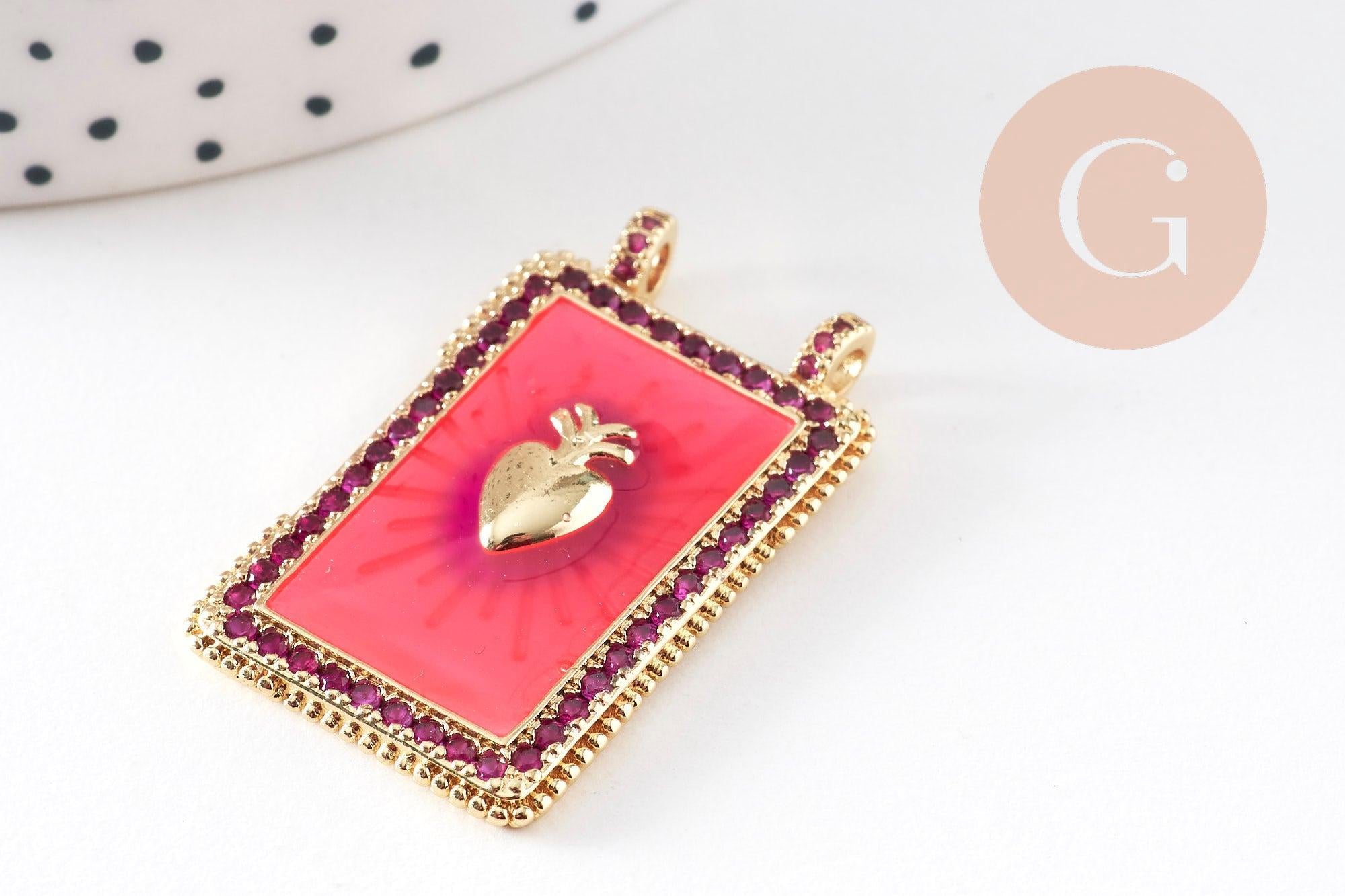 Gingerlily Perles G10941 pendentif cœur sacré rose 36 mm