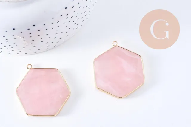 Gingerlily Pendentif DIY G2718 quartz rose hexagone 45mm