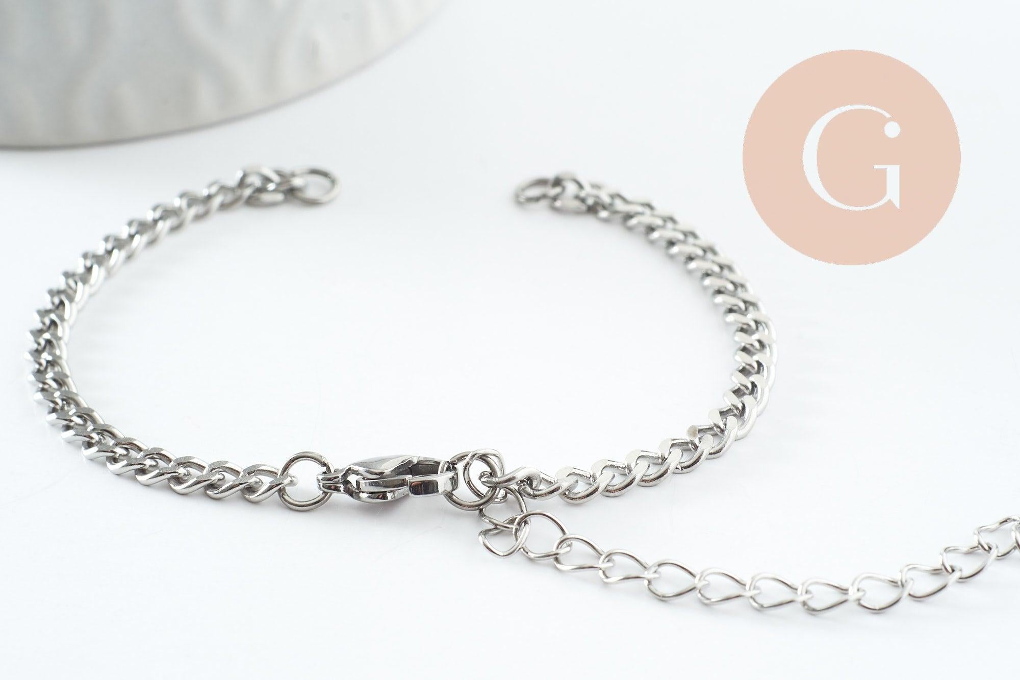 Gingerlily Base bracelet gourmette G9481 acier platine 16,3cm x1