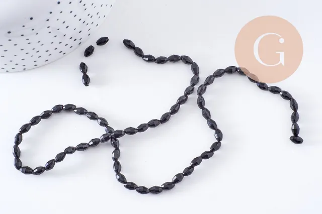 Gingerlily Perles pour bijoux DIY ovale G10628 verre noir 6x4mm fil