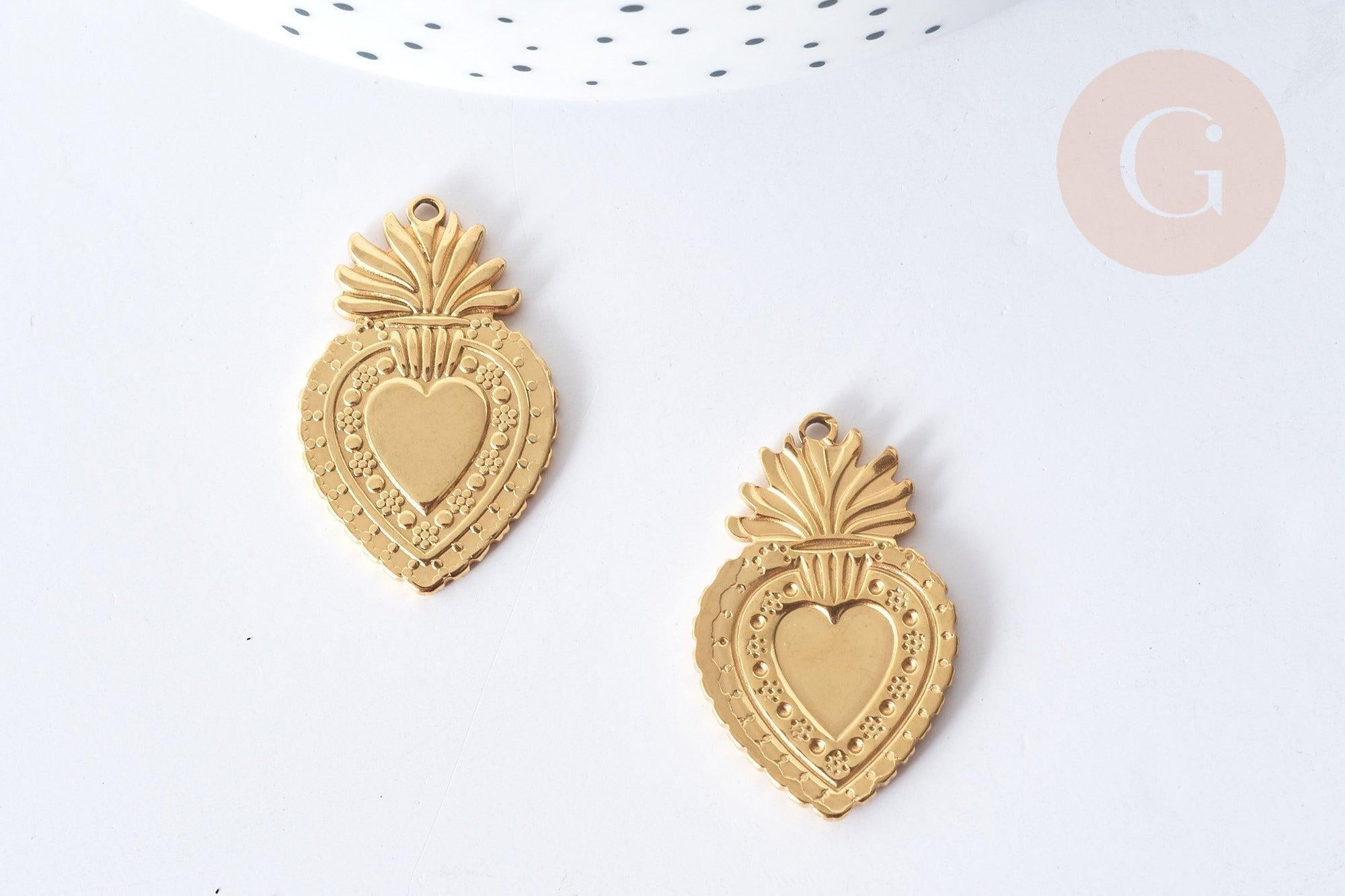 Gingerlily Pendentif cœur acier doré 30mm x1