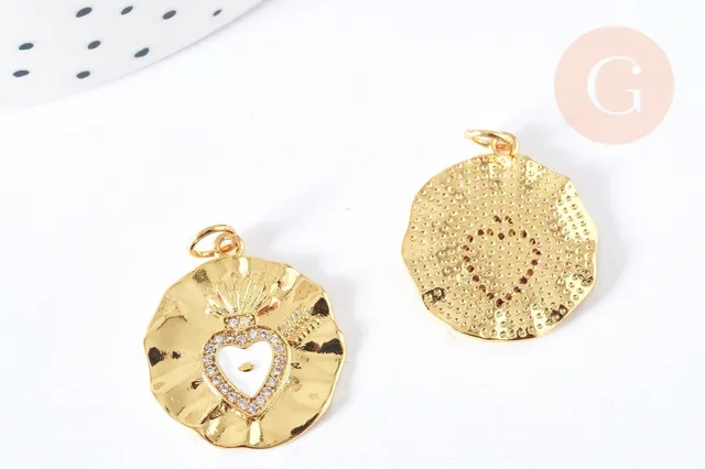 Gingerlily Pendentifs G7133 pendentif médaille coeur blanc x1