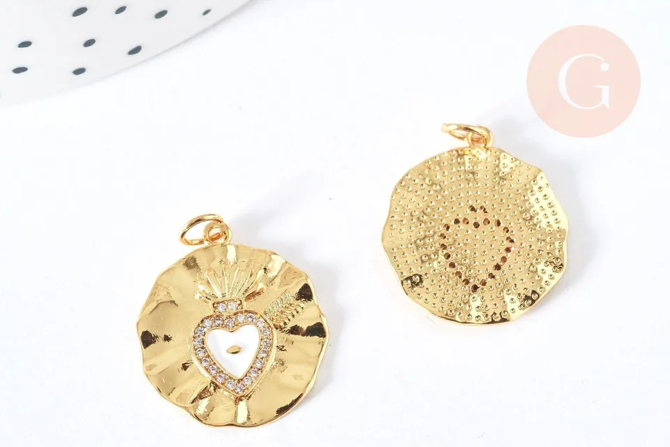 Gingerlily Pendentifs G7133 pendentif médaille coeur blanc x1