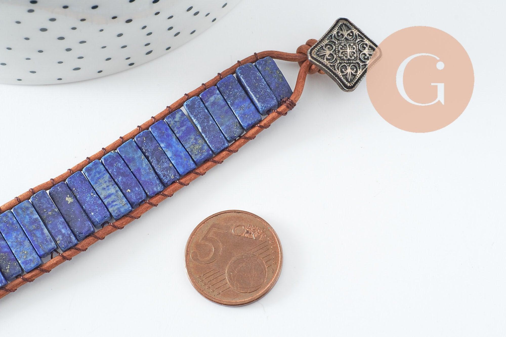 Gingerlily Pierres G9976 bracelet lapis-lazuli cuir 23-28cm