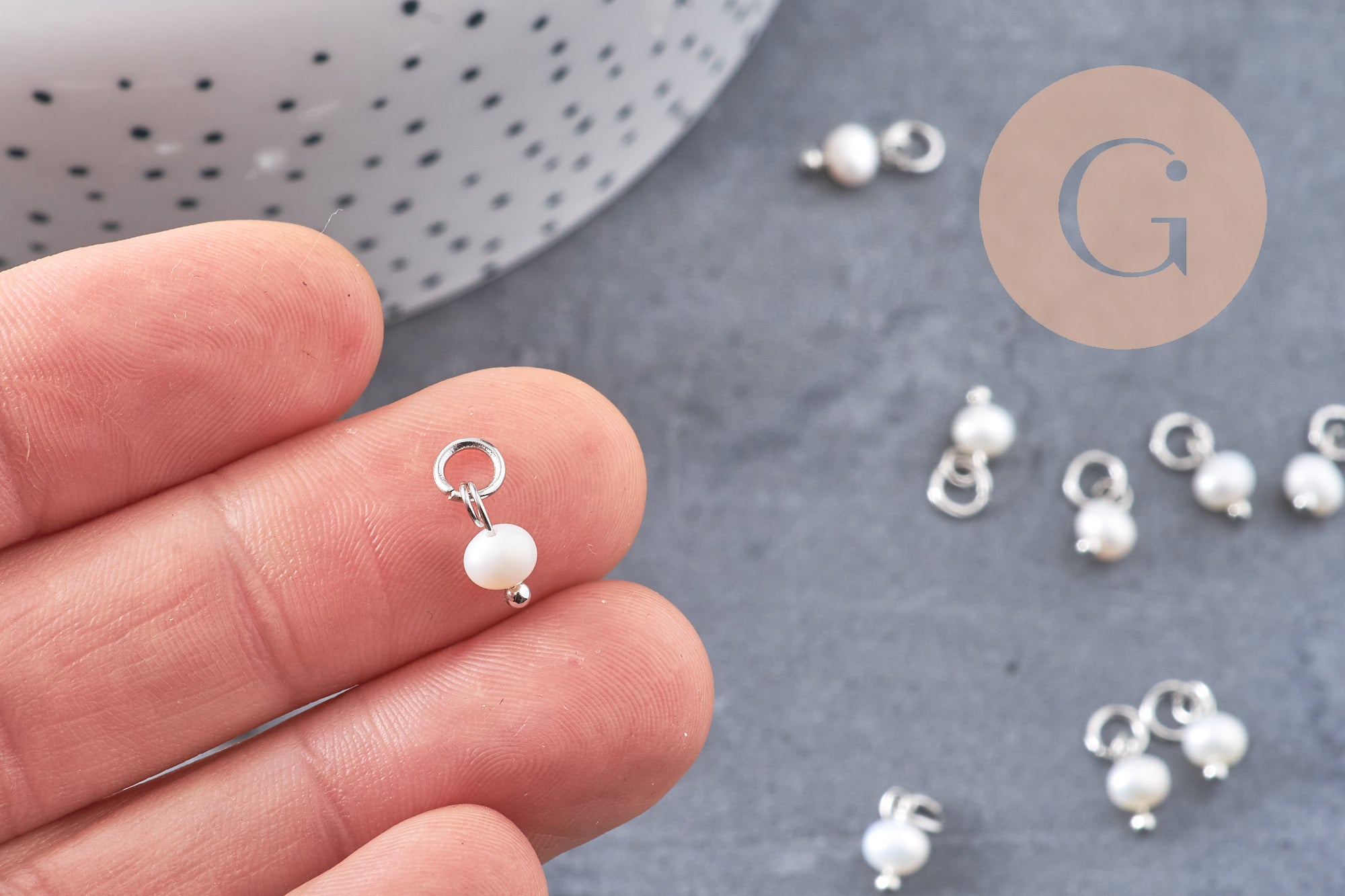 Gingerlily Breloque perle eau douce blanche acier platine 8,5 mm