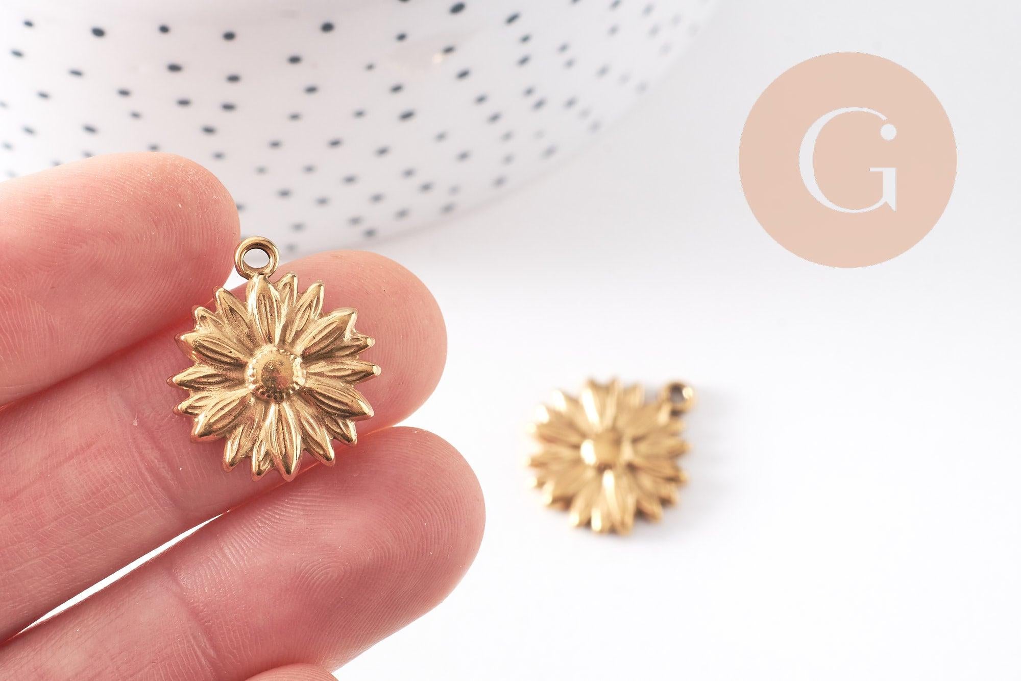 Gingerlily Pendentifs G10481 médaille marguerite dorée 21,5mm x1