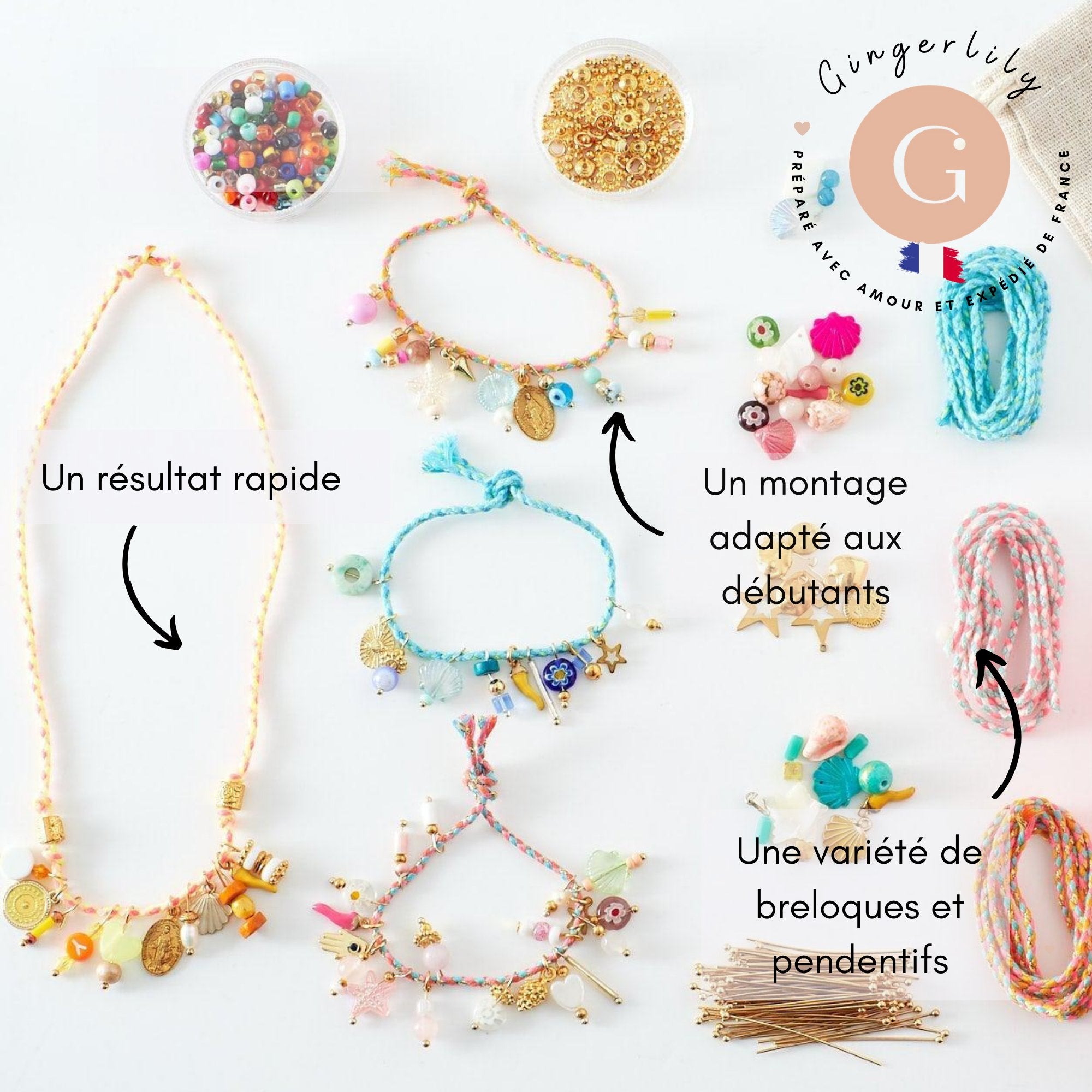 Gingerlily Kits G9556 kit cordon breloques 3 bracelets