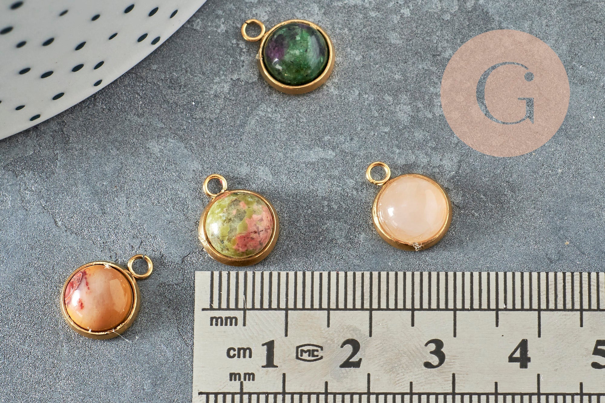 Gingerlily pendentif pierre G9487 acier doré 19mm x1