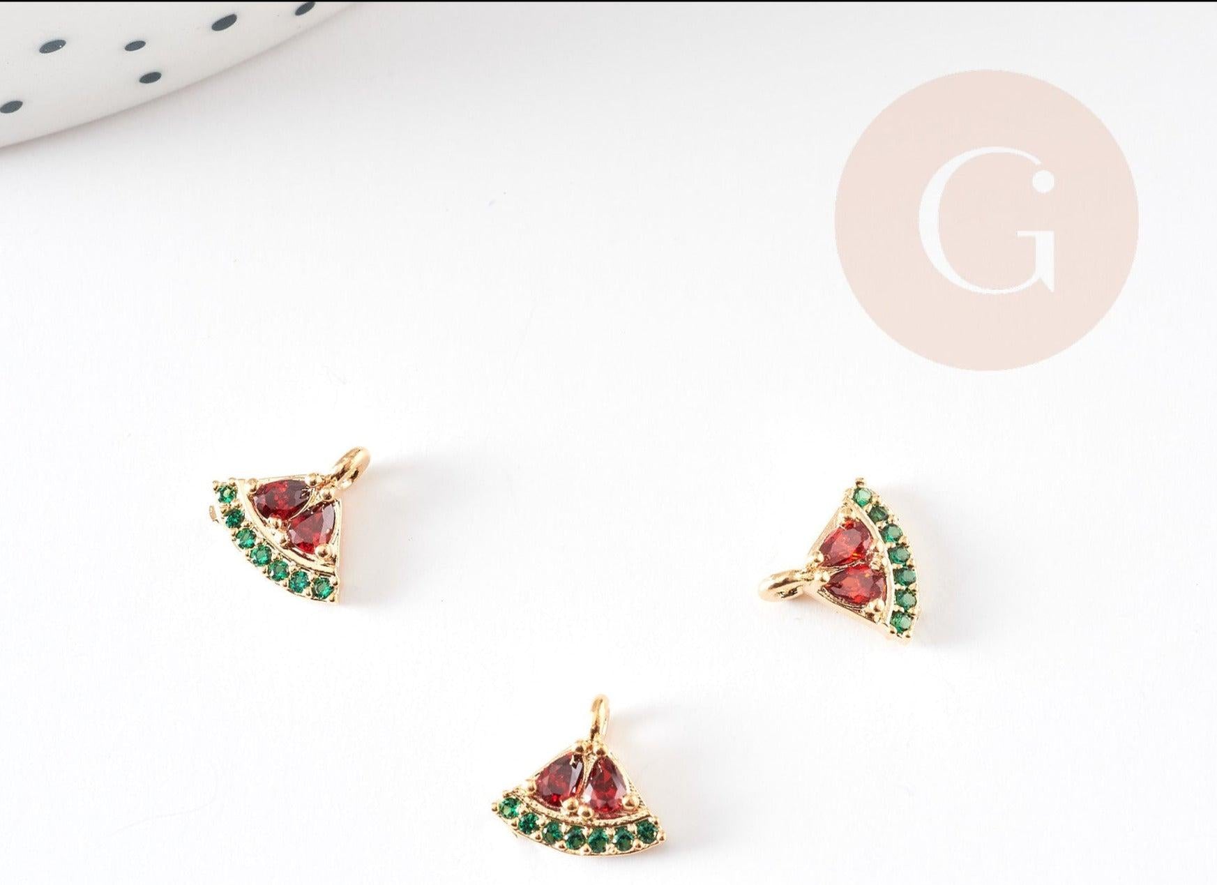 Gingerlily Pendentif pastèque laiton doré zircons 8mm x1 G9171