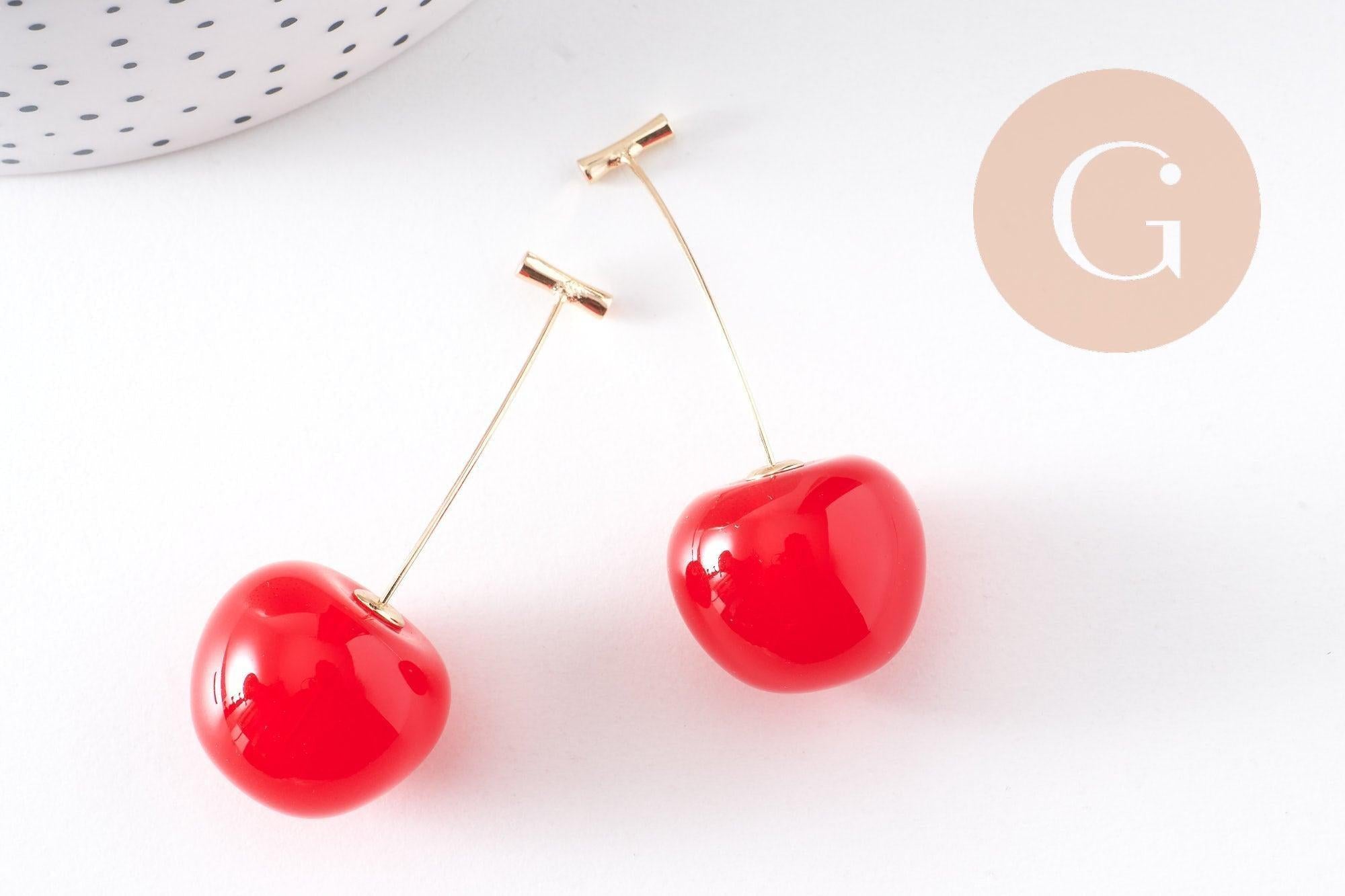Gingerlily Boucles cerise résine rouge doré 50 mm la paire