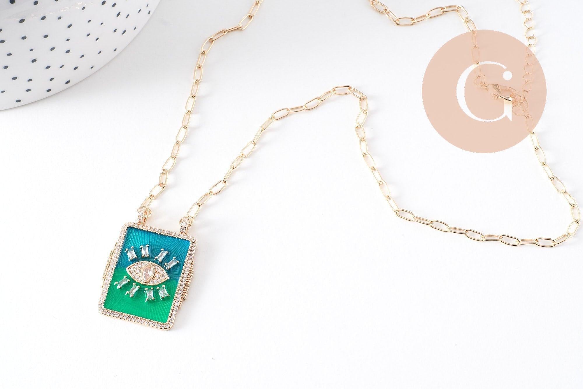 Gingerlily G10364 collier médaille œil bleu-vert zircons 45cm x1