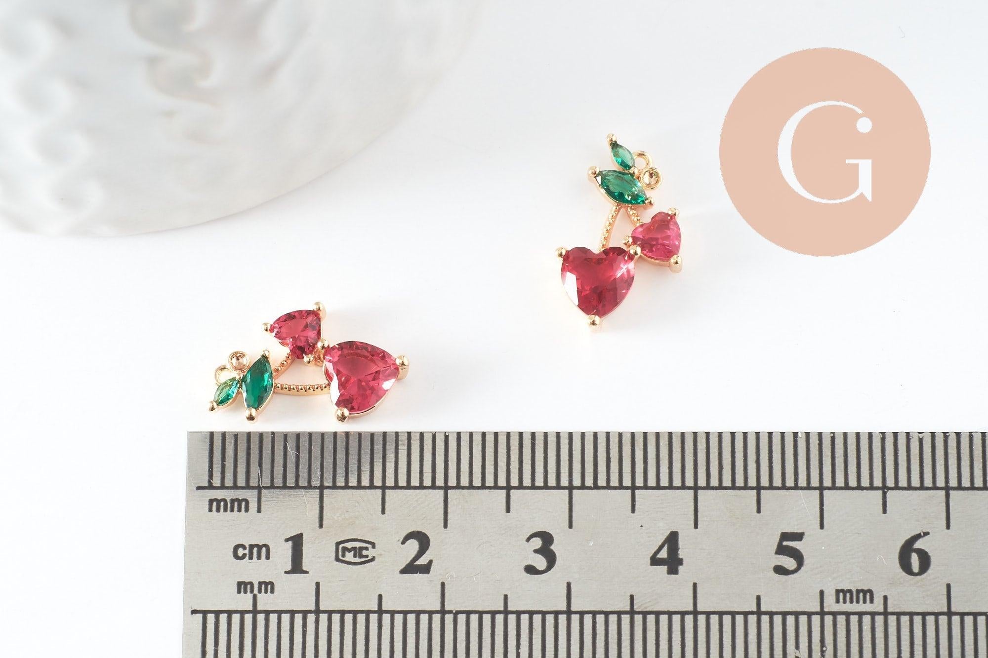 Gingerlily Pendentifs cerise laiton doré zircons 16,5mm