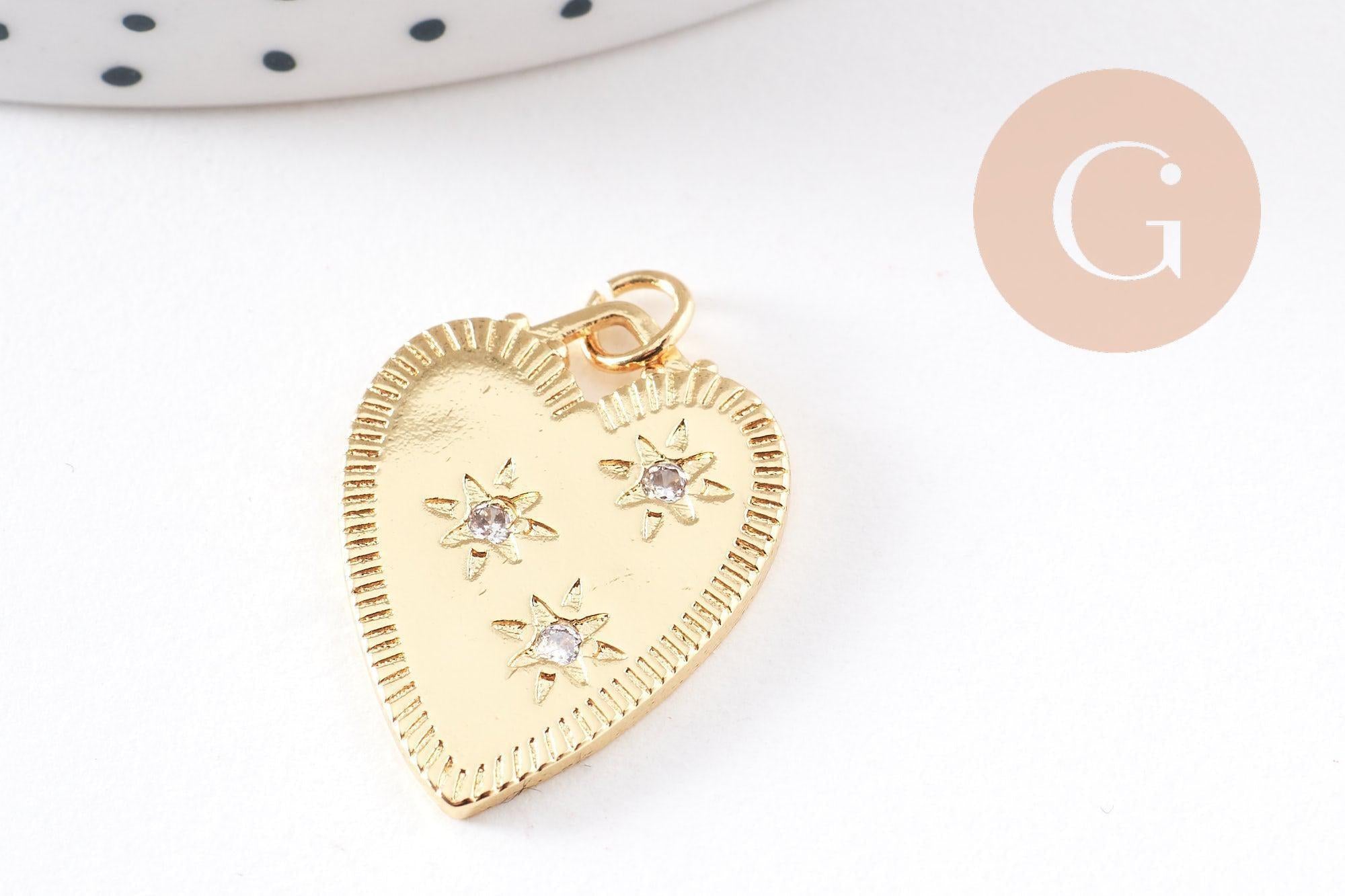 Gingerlily Pendentif coeur émail doré zircon 24mm x1