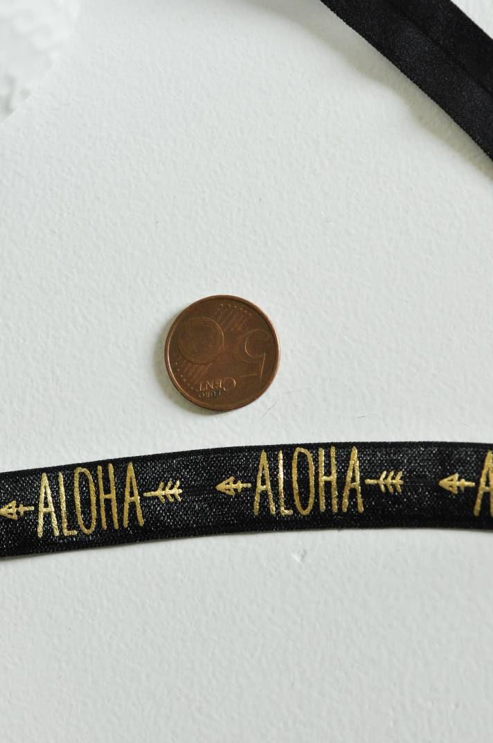 Gingerlily Ruban élastique Aloha noir or 16mm 1 mètre