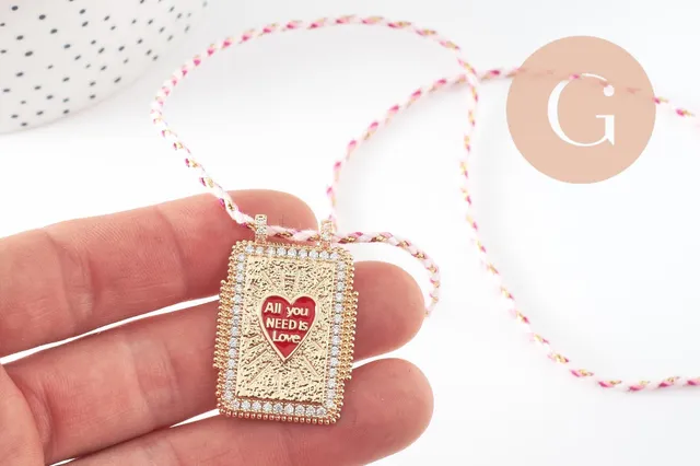 Gingerlily médaille G9568 collier coeur rouge cordon 45 cm