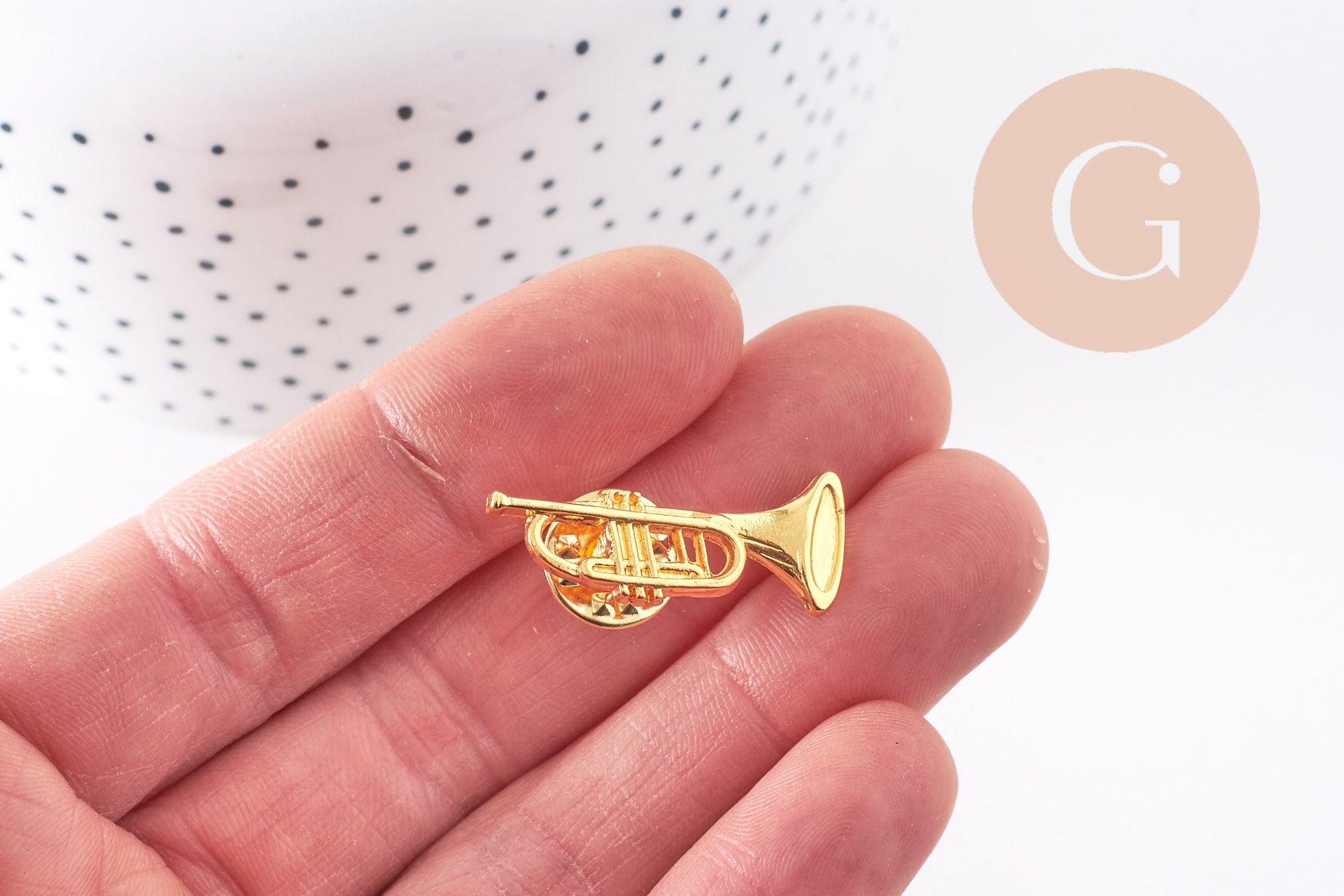 Gingerlily Broches et pin's trompette tuba broche zamac doré 29,5 mm