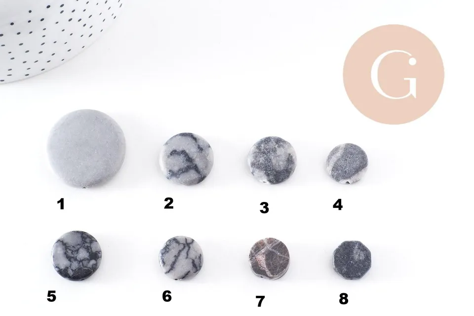 Gingerlily perles disque jaspe gris marbré x5 G10147