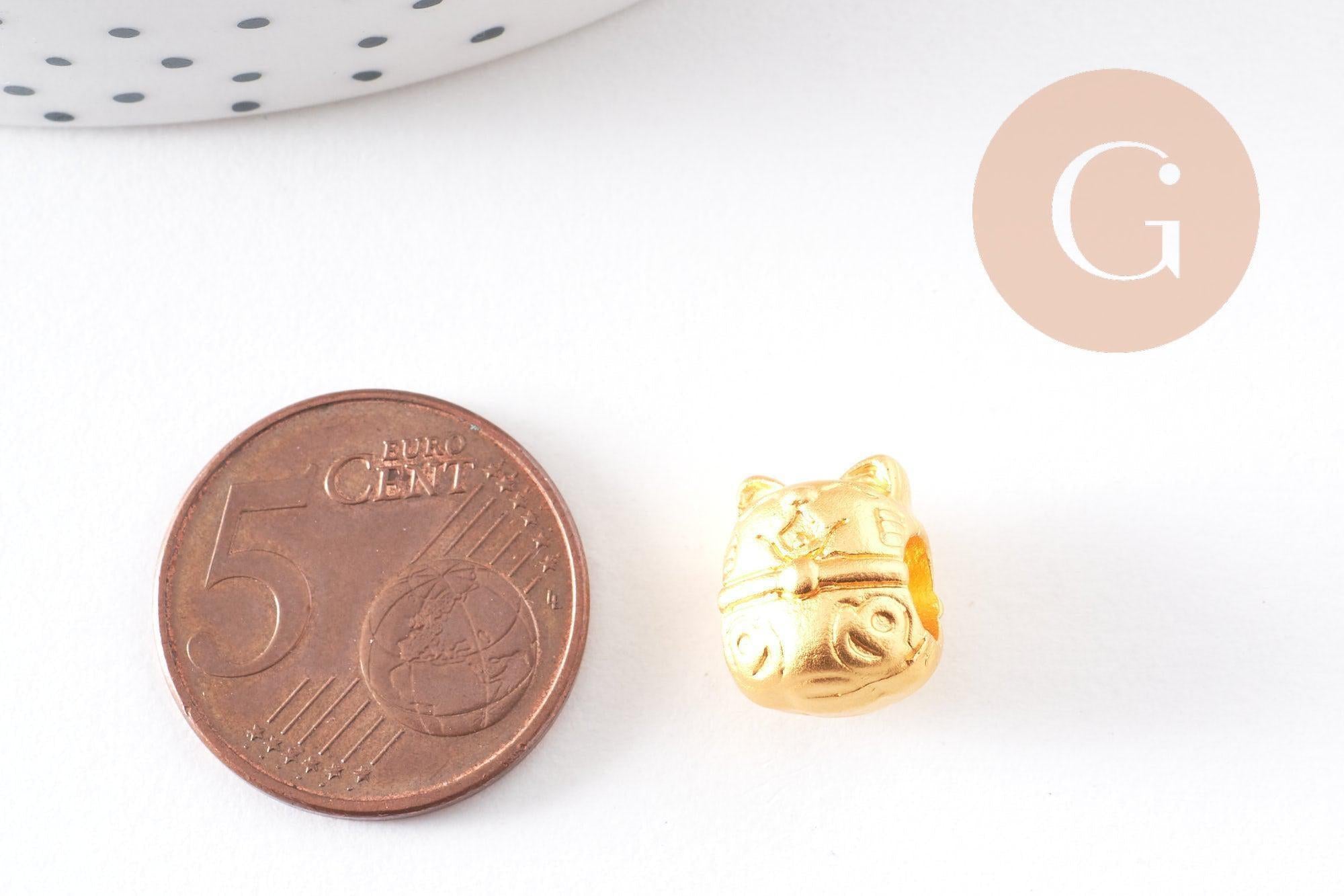 Gingerlily Perles tête de chat Maneki Neko zamac doré mat 12,5 mm x5