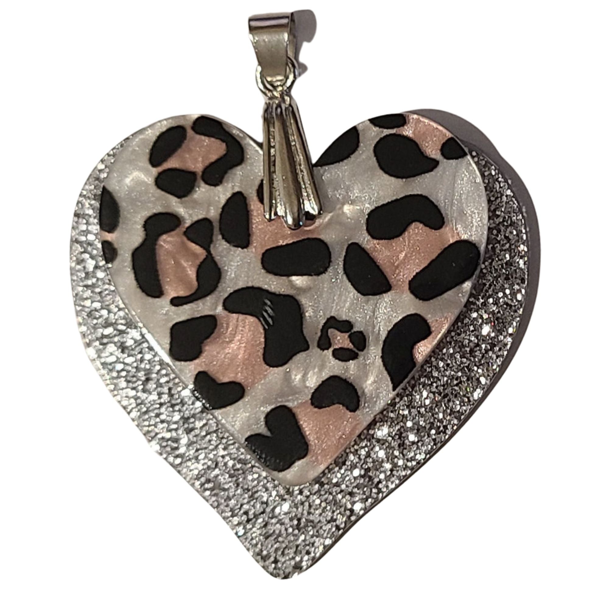 ARTSHOP Pendentifs cœur résine Léopard clair x1 32x34 mm