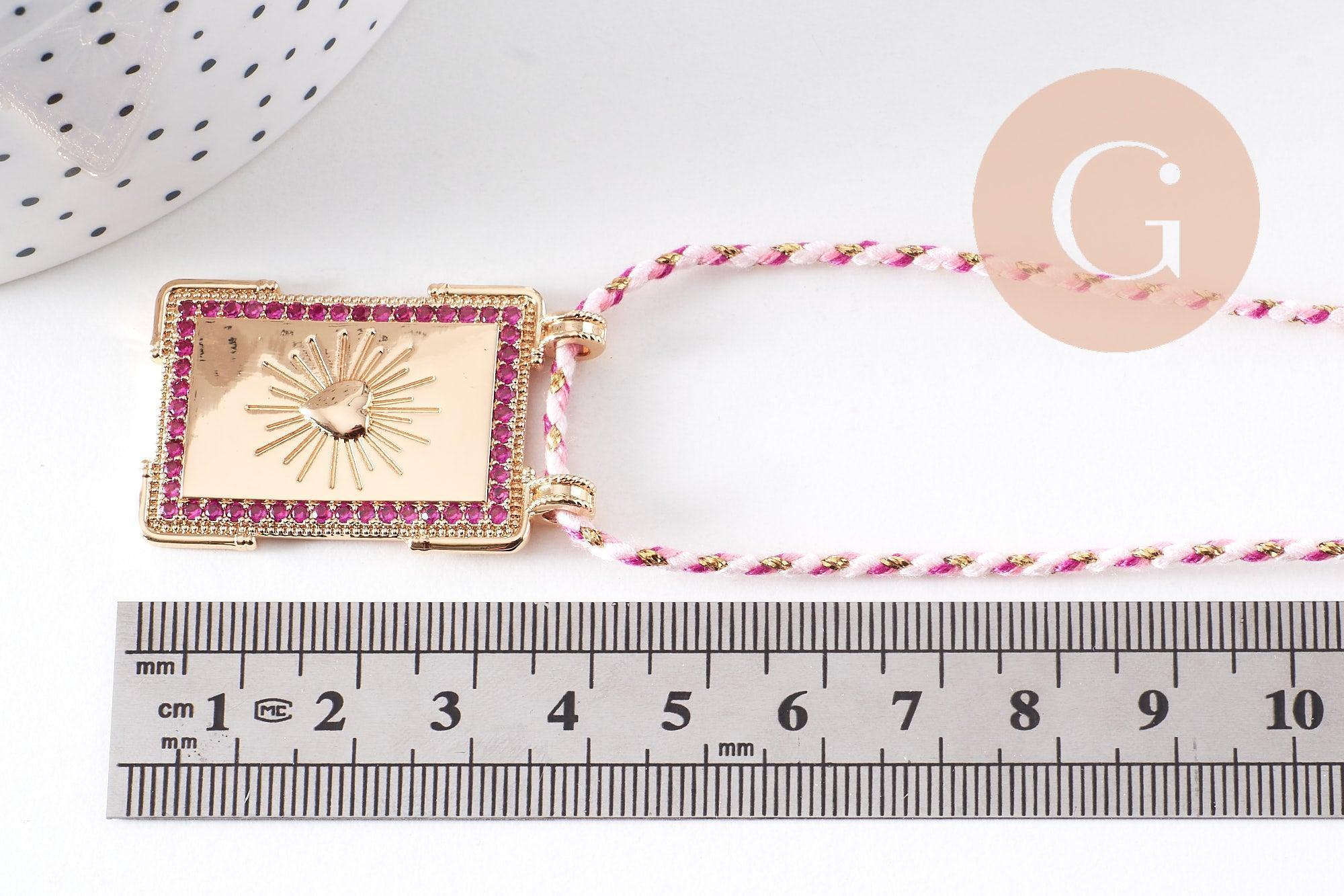 Gingerlily Collier médaille cœurs zircons fuchsia 45 cm